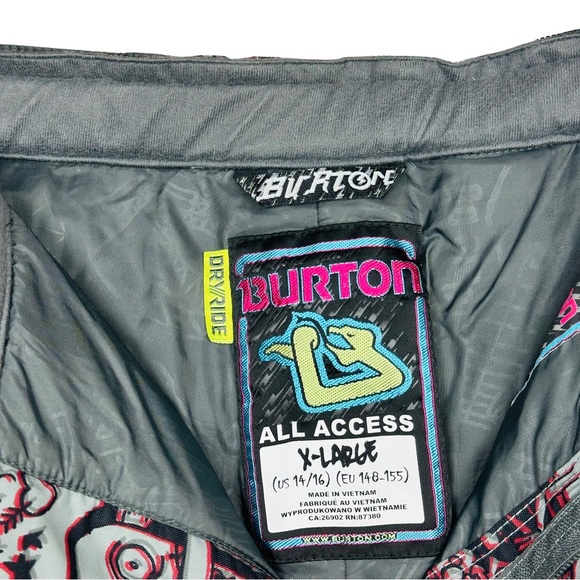 Burton Dry Ride All Access Graphic Graffiti Cargo Snowboarding Ski Pants Gray - Picture 14 of 15